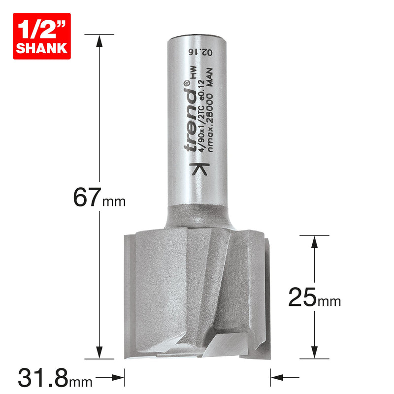 4/90X1/2TC - Two flute cutter 31.8mm diameter