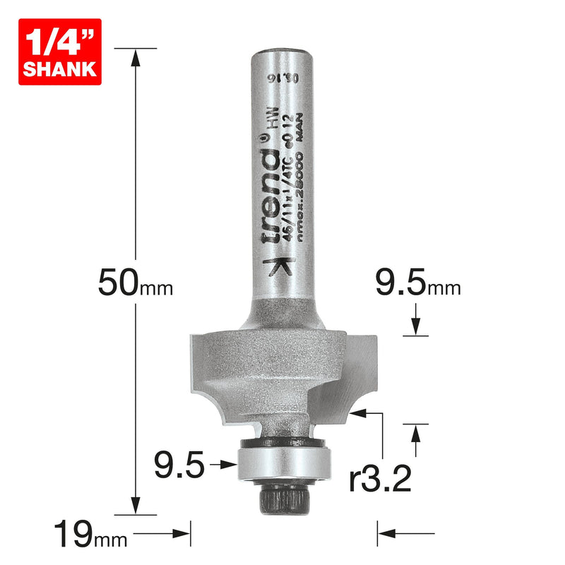46/11X1/4TC - Bearing guided ovolo cutter 3.2mm radius