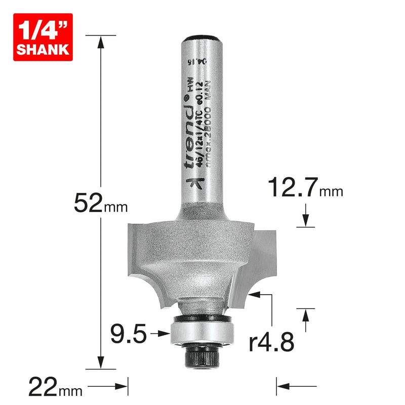 46/12X1/4TC - Bearing guided ovolo cutter 4.8mm radius