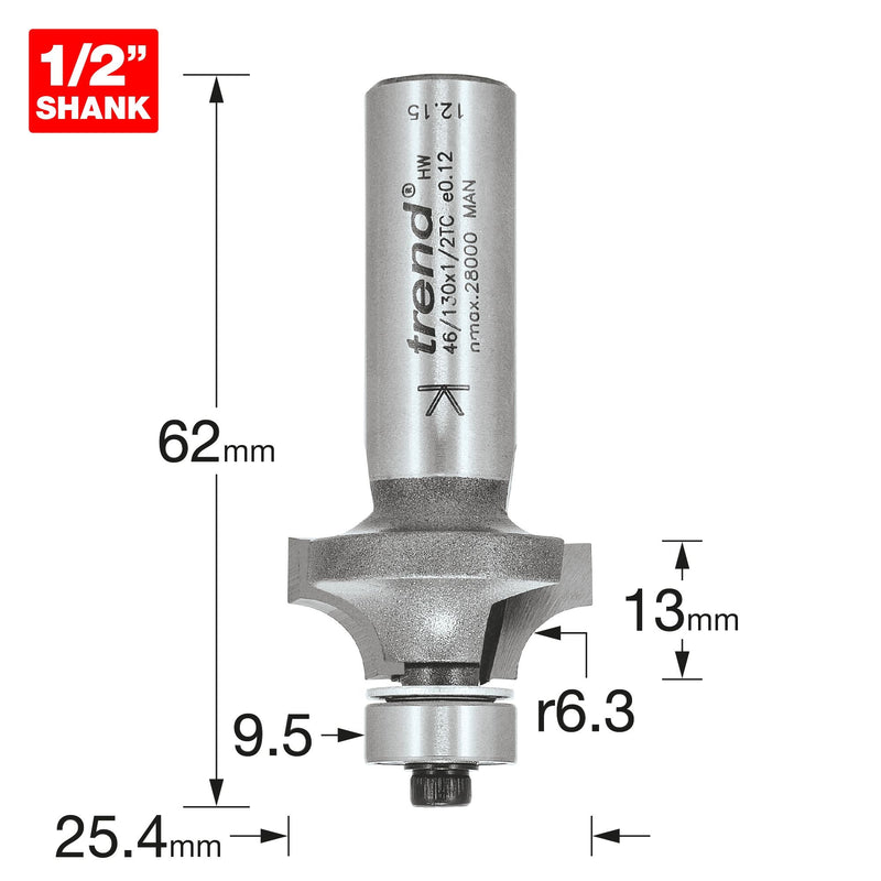 46/130X1/2TC - Bearing guided ovolo cutter 6.3mm radius