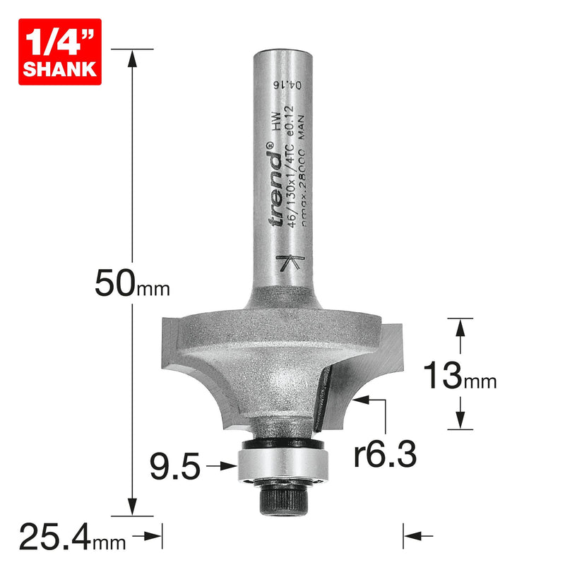 46/130X1/4TC - Bearing guided ovolo cutter 6.3mm radius