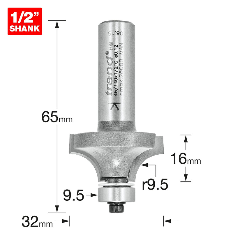 46/140X1/2TC - Bearing guided ovolo cutter 9.5mm radius