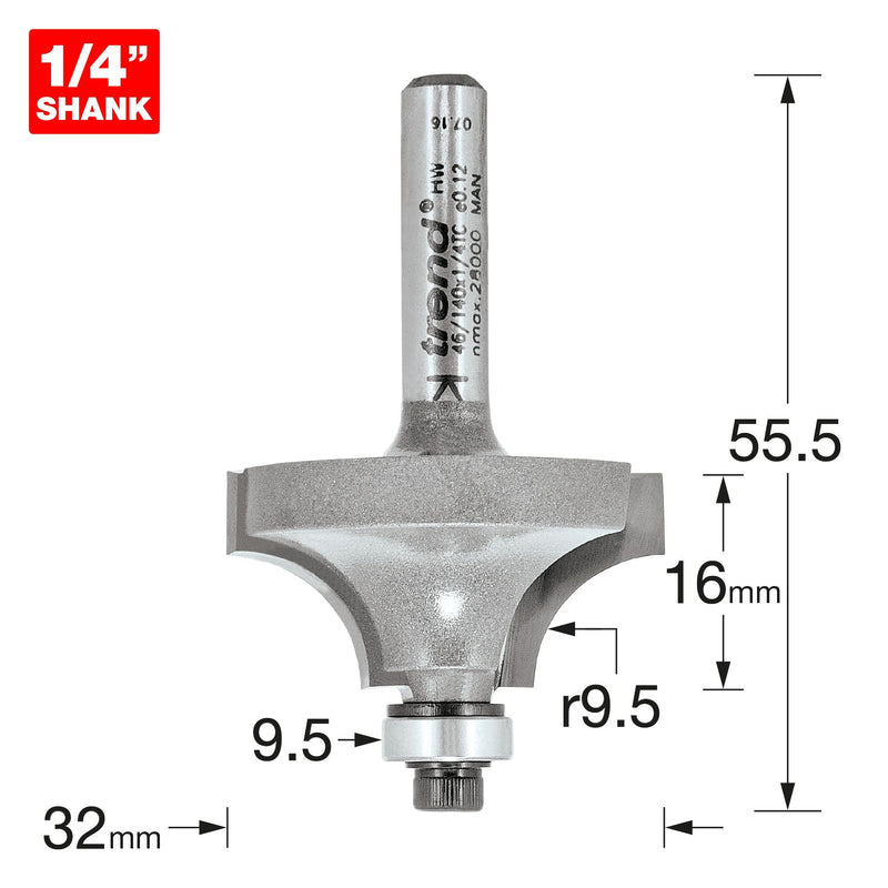 46/140X1/4TC - Bearing guided ovolo cutter 9.5mm radius