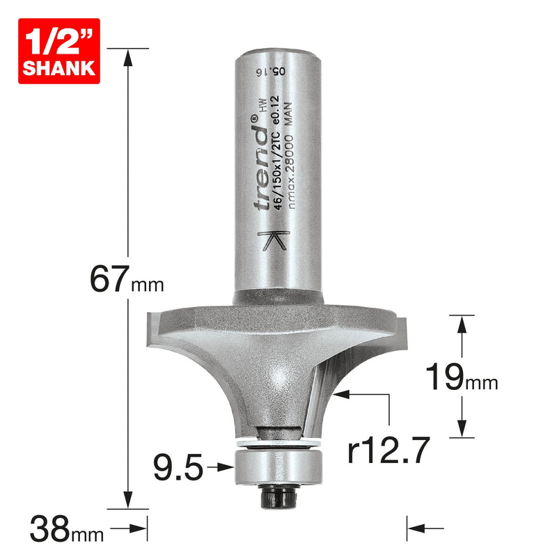 46/150X1/2TC - Bearing guided ovolo cutter 12.7mm radius