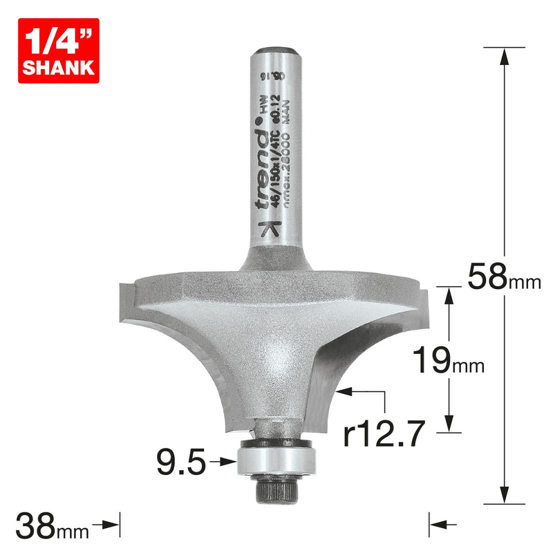 46/150X1/4TC - Bearing guided ovolo cutter 12.7mm radius