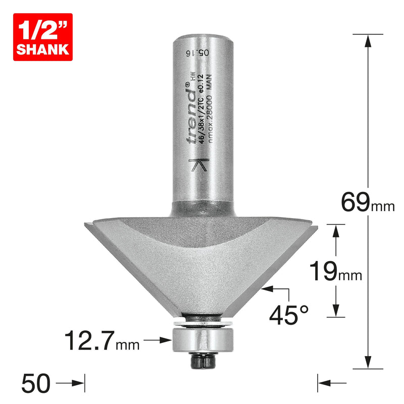 46/38X1/2TC - Bearing guided chamfer cutter 45 degrees