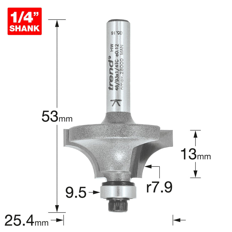 46/93X1/4TC - Bearing guided ovolo cutter 7.9mm radius