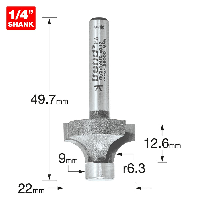 7E/2X1/4TC - Pin guided round over cutter