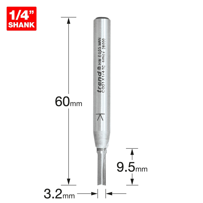 C001X1/4TC - Two Flute Cutter 3.2mm diameter