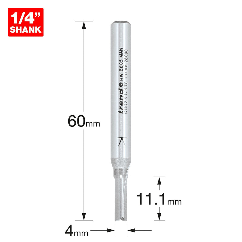 C002X1/4TC - Two Flute Cutter 4mm diameter