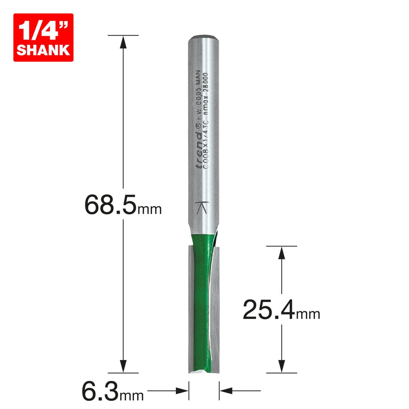 C008X1/4TC - Two Flute Cutter 6.3mm diameter
