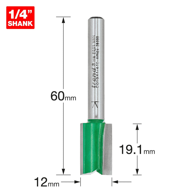 C019X1/4TC - Two Flute Cutter 12mm diameter