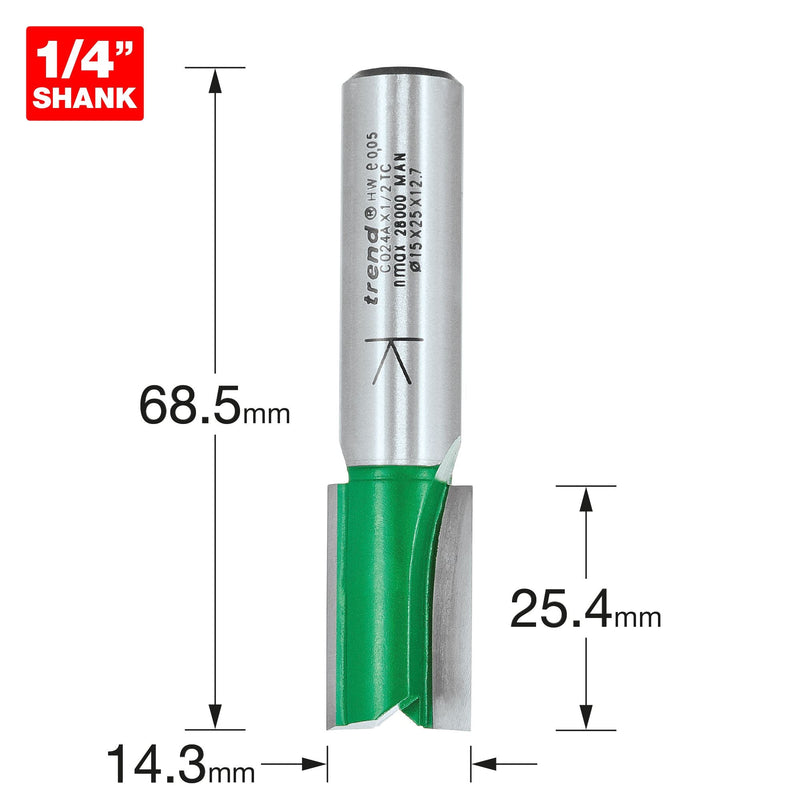 C024X1/4TC - Two Flute Cutter 14.3mm diameter