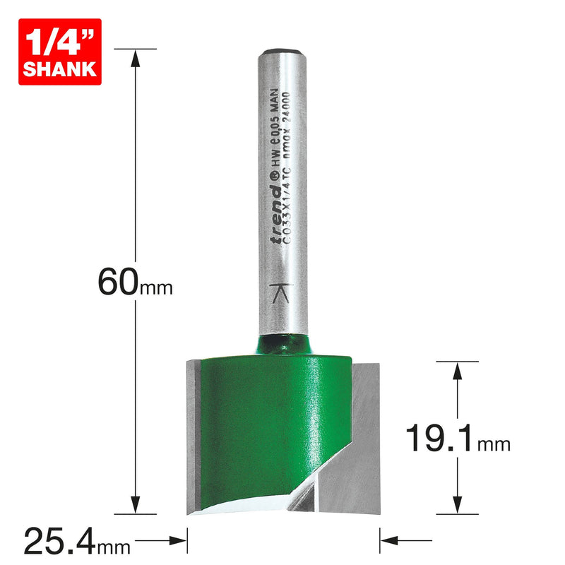 C033X1/4TC - Two flute cutter 25.4mm diameter