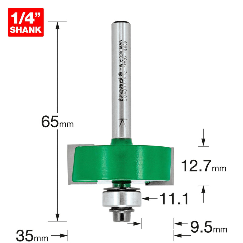 C040X1/4TC - Self guided rebater 35mm diameter x 12.7mm cut