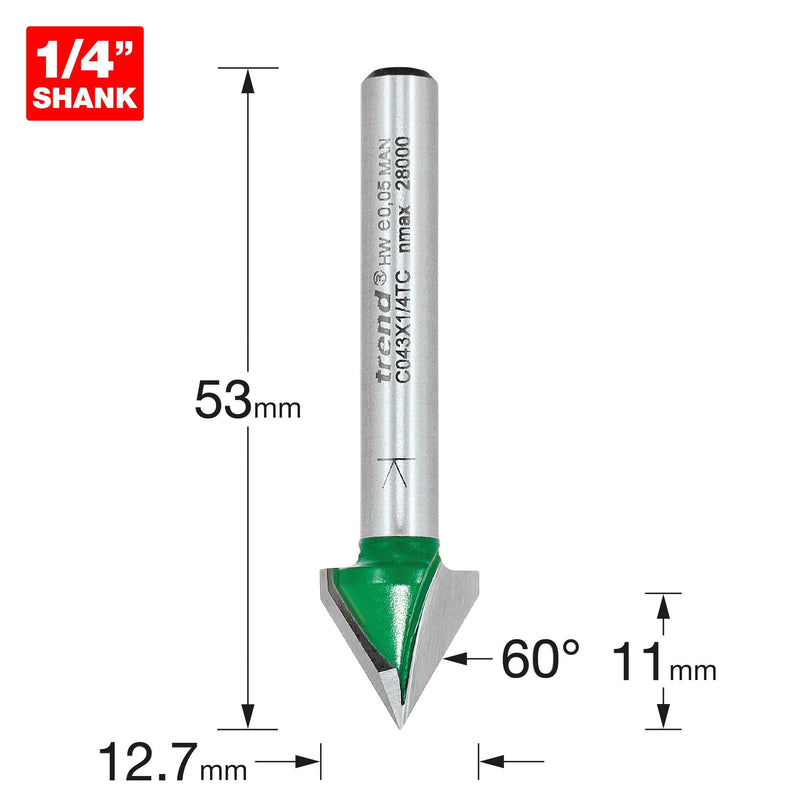 C043X1/4TC - Chamfer V groove cutter angle=60 degrees