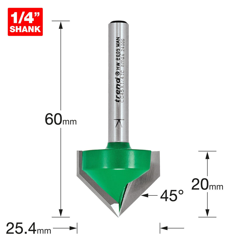 C045X1/4TC - Chamfer V groove cutter angle=45 degrees