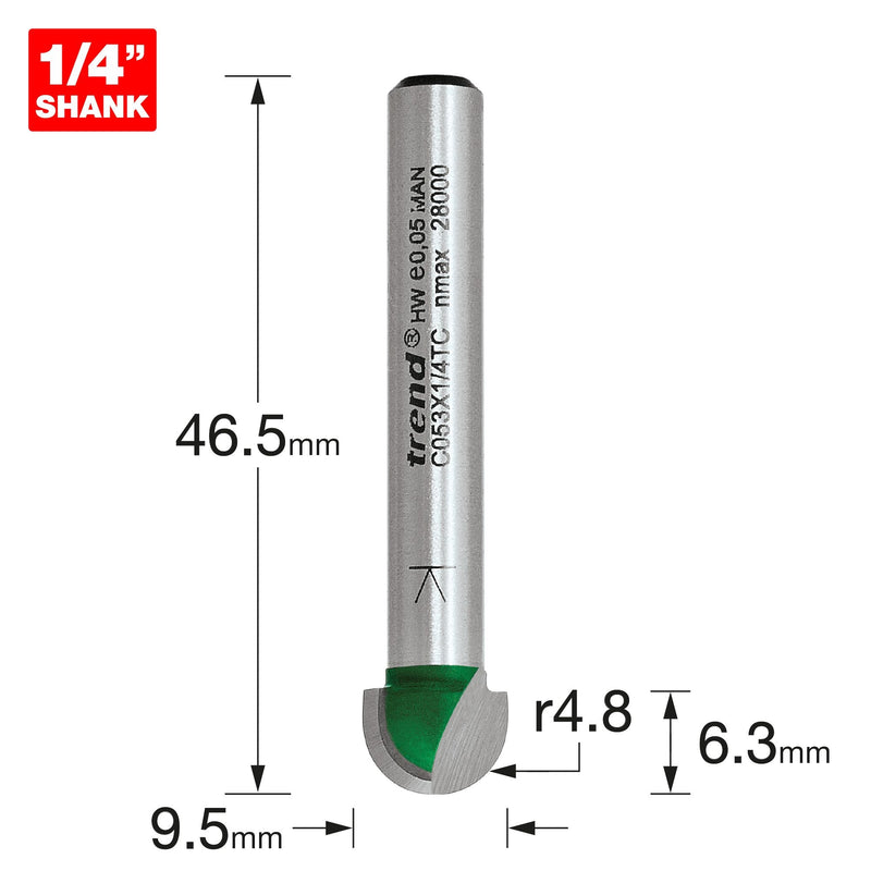 C053X1/4TC - Radius 4.8mm radius x 9.5mm diameter