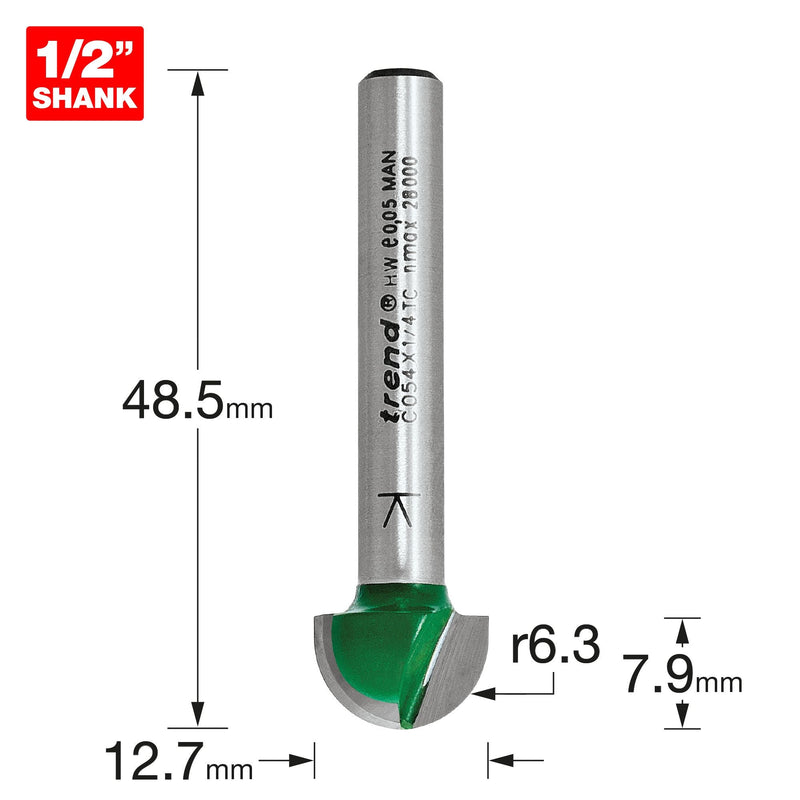 C054X1/4TC - Radius 6.3mm radius x 12.7mm diameter