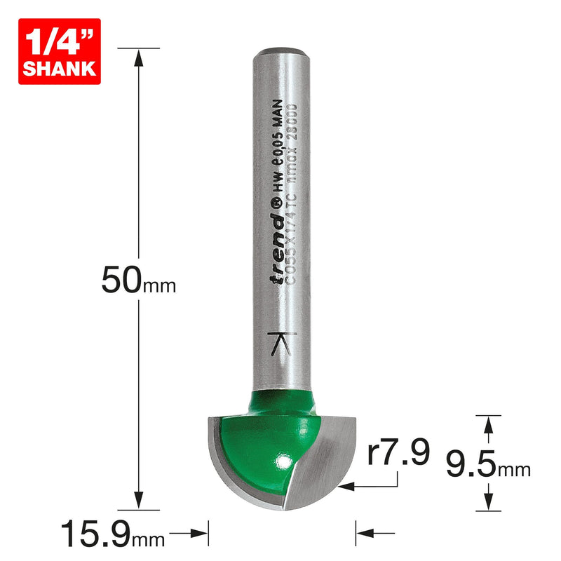 C055X1/4TC - Radius 7.9mm radius x 15.9mm diameter