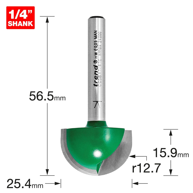 C058X1/4TC - Radius 12.7mm radius x 25.4mm diameter