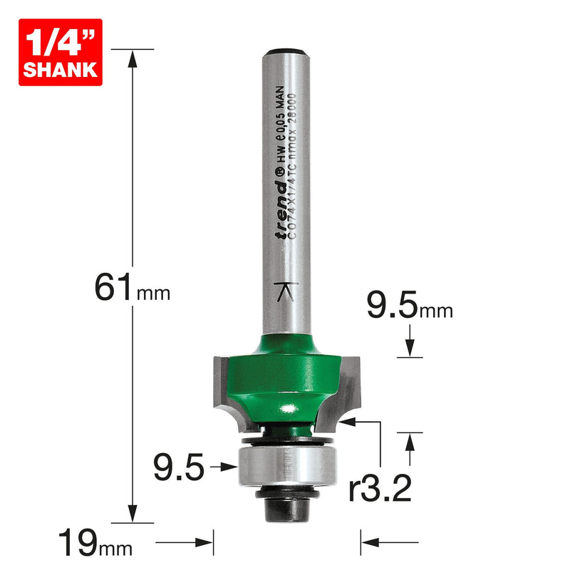 C074X1/4TC - Rounding over 3.2mm radius x 9.5mm cut