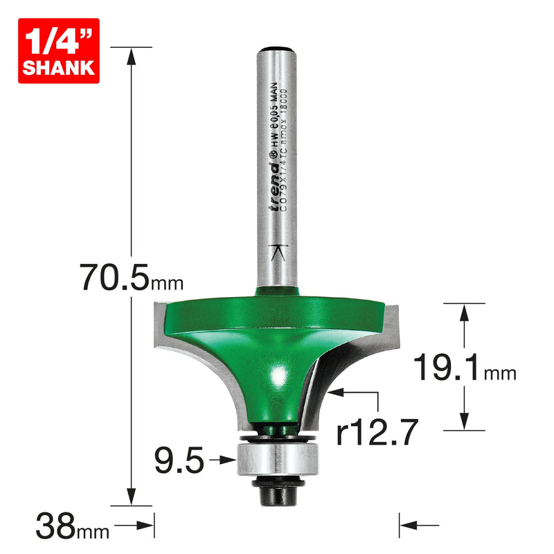 C079X1/4TC - Rounding over 12.7mm radius x 19.1mm cut