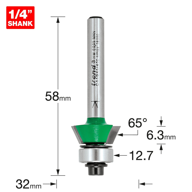 C119X1/4TC - Self guided bevel trim angle=65 degrees