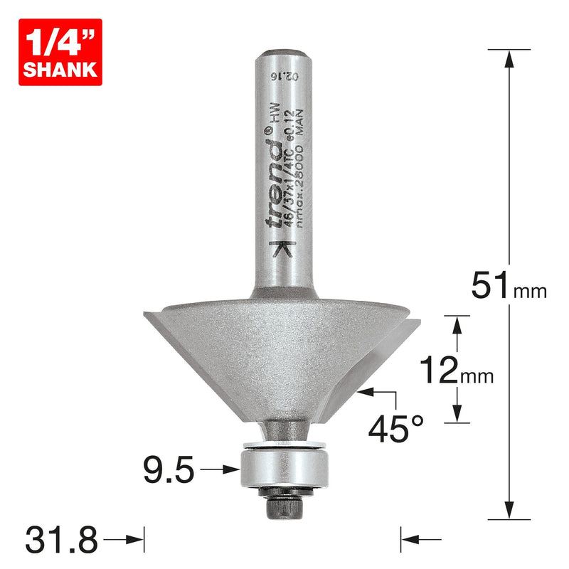 46/37X1/4TC - Bearing guided chamfer cutter 45 degrees