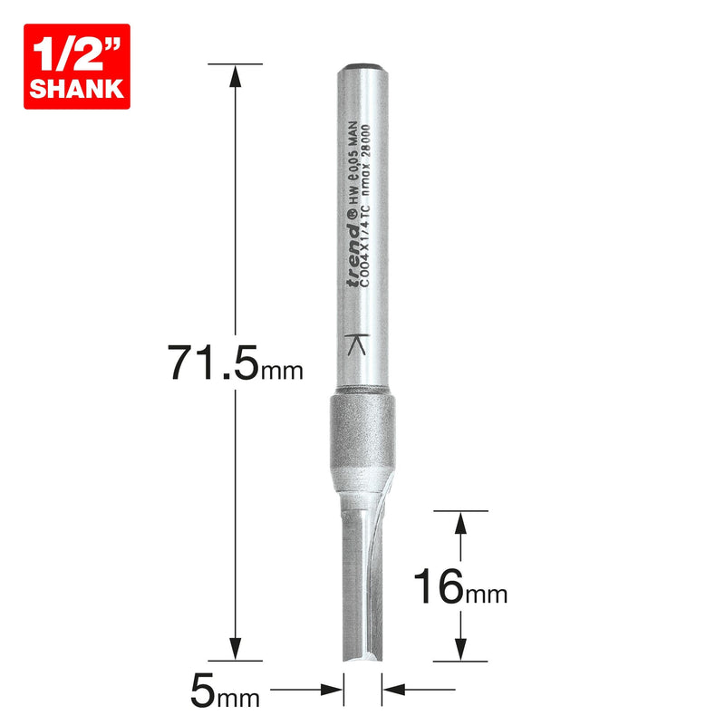 C004X1/4TC - Two Flute Cutter 5mm diameter