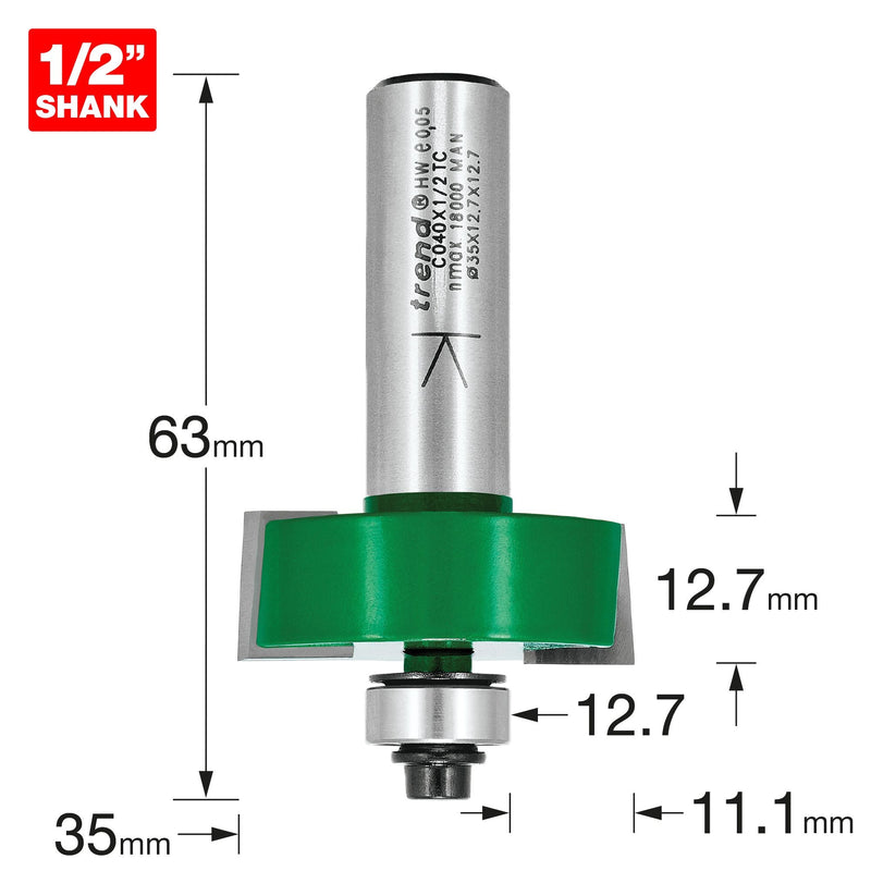 C040X1/2TC - Self guided rebater 35mm diameter x 12.7mm cut