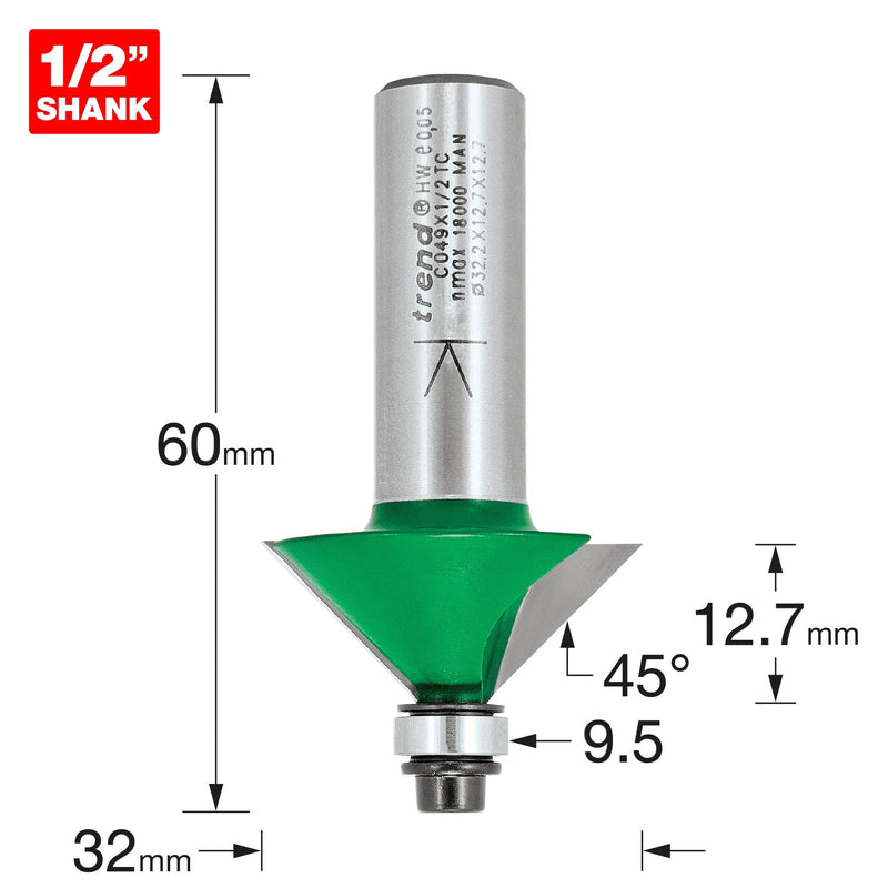 C049X1/2TC - Self guided chamfer angle=45 degrees x 12.7mm Cut