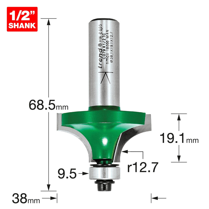 C079X1/2TC - Rounding over 12.7mm radius x 19.1mm cut