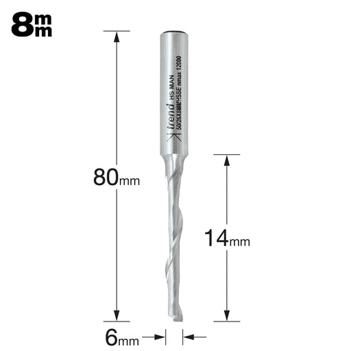 Trend 50/52X8MMHSSE - Helical plunge cutter 6mm diameter