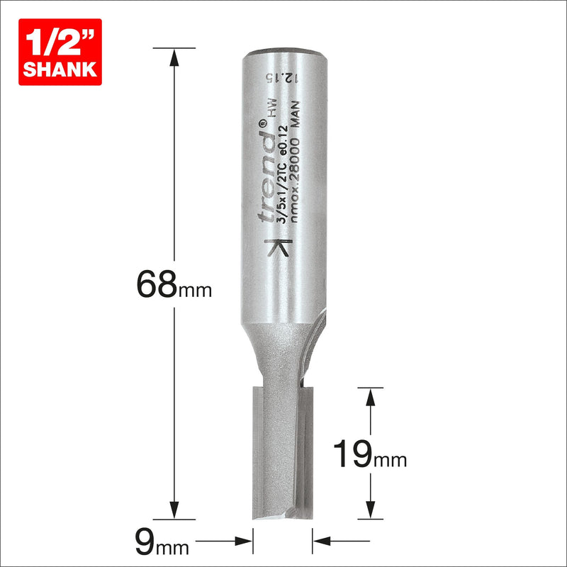 3/5X1/2TC - Two flute cutter 9mm diameter