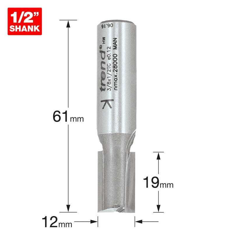 3/8X1/2TC - Two flute cutter 12mm diameter