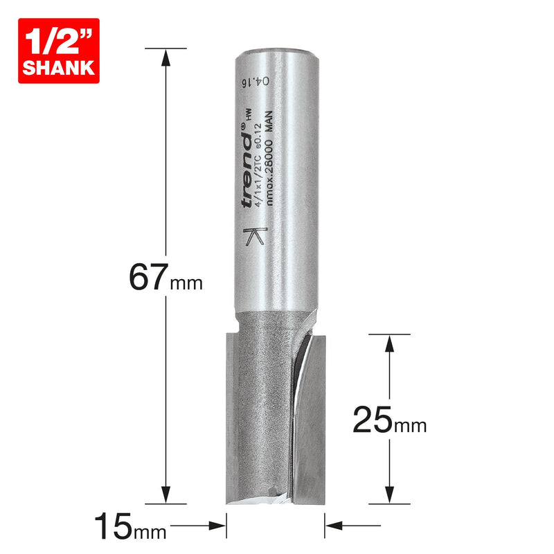 4/1X1/2TC - Two flute cutter 15mm diameter
