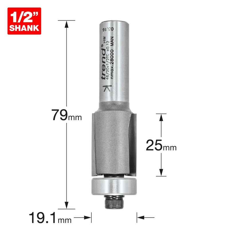 46/20X1/2TC - Guided trimmer 19.1mm diameter 25mm length