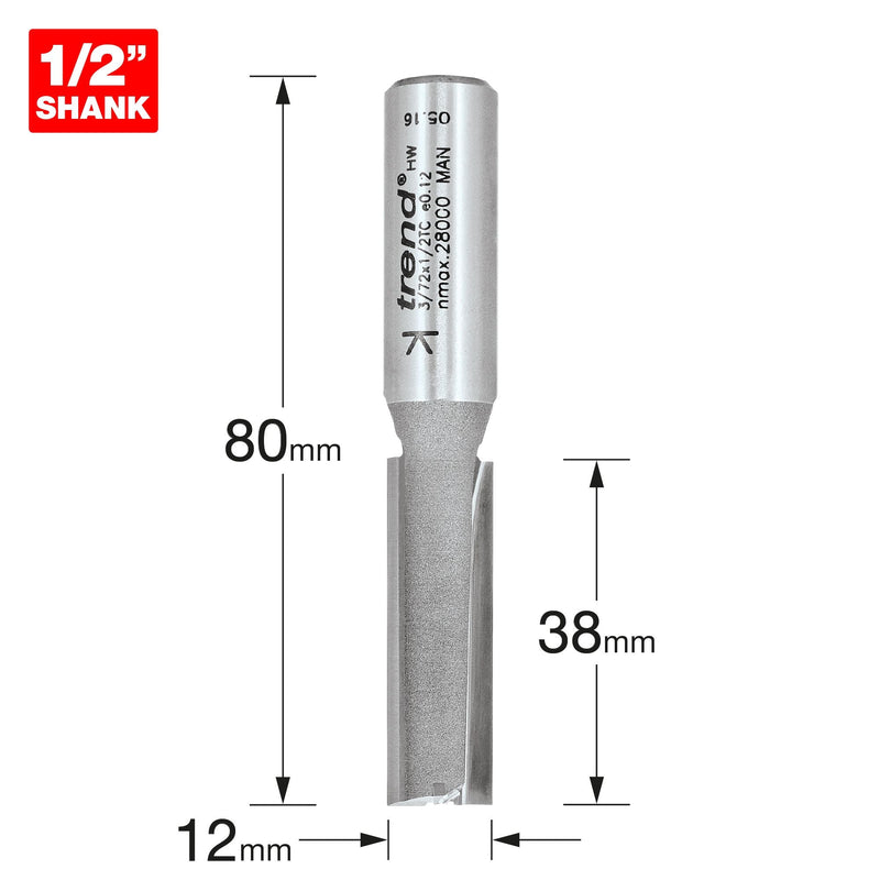 3/72X1/2TC - Two flute cutter 12mm diameter
