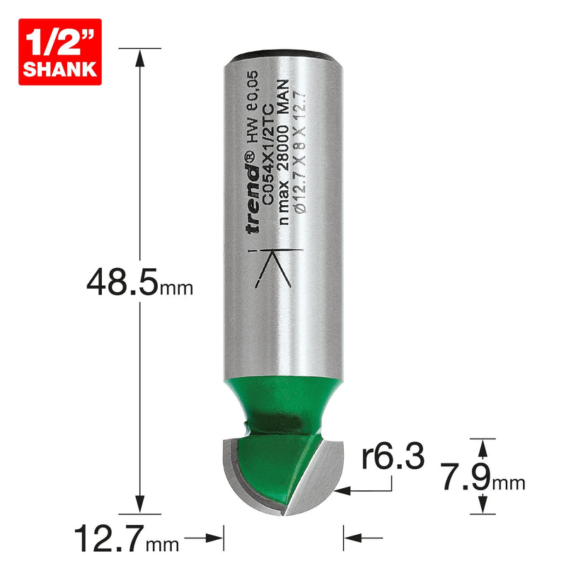 C054X1/2TC - Cove radius 6.35mm x 7.9mm cut