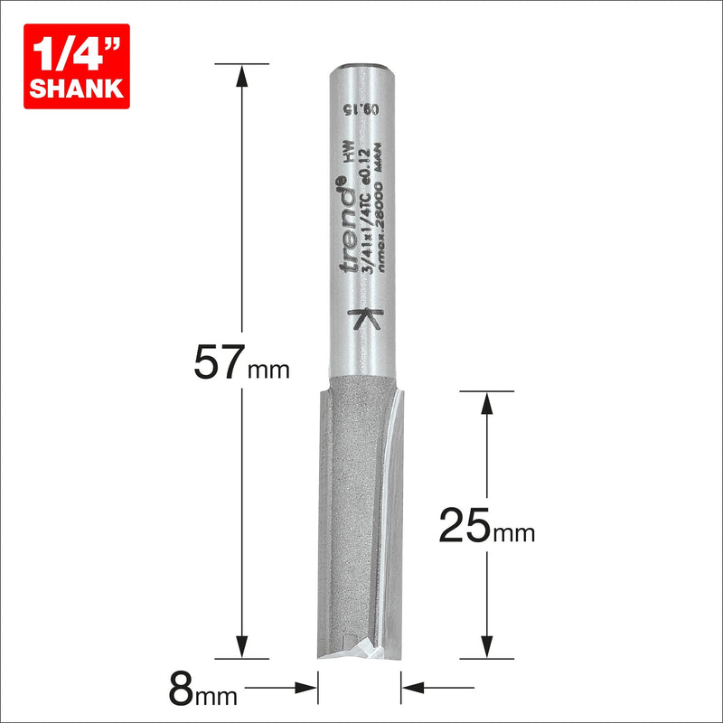 3/41X1/4TC - Two flute cutter 8mm diameter