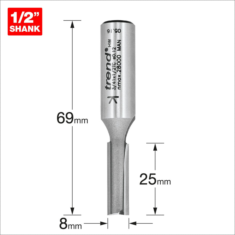 3/41X1/2TC - Two flute cutter 8mm diameter