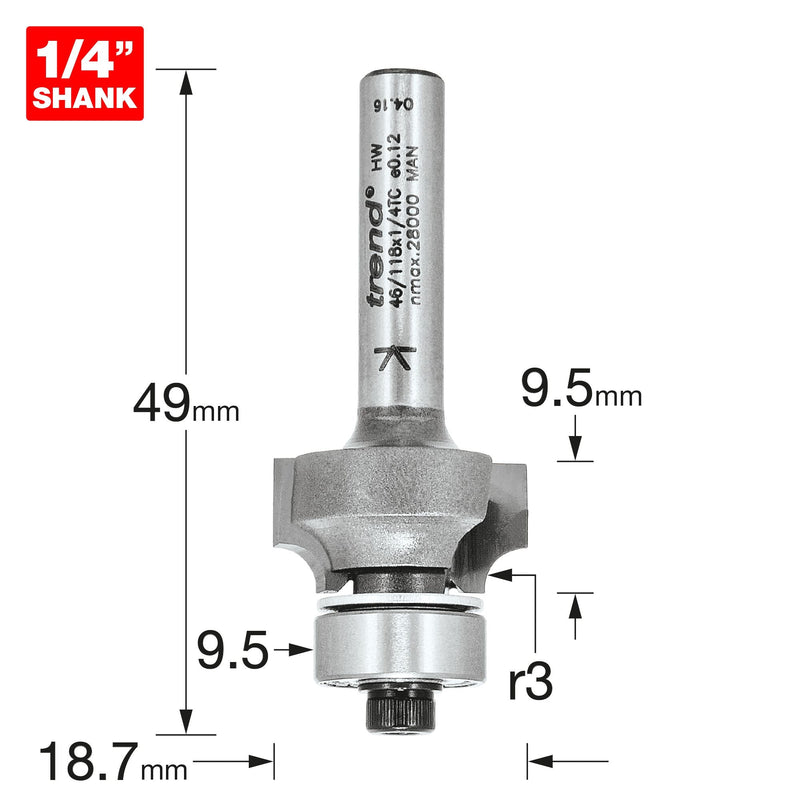 46/118X1/4TC - Bearing guided ovolo cutter 3mm radius