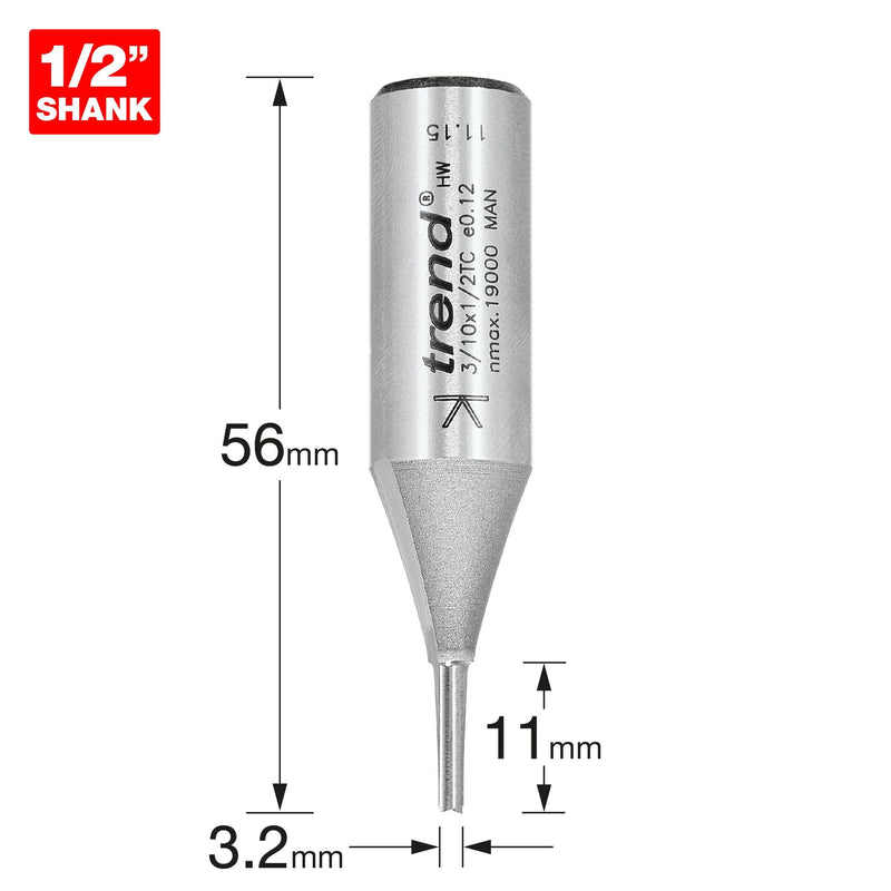3/10X1/2TC - Two flute cutter 3.2mm diameter