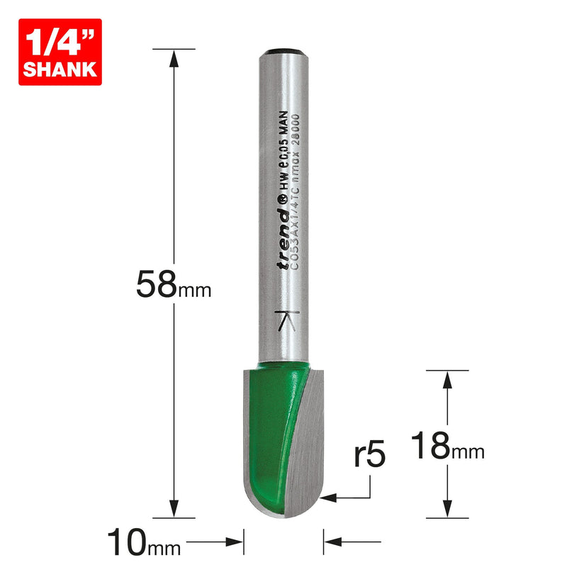 C053AX1/4TC - Radius 5.0mm radius x 18mm cut