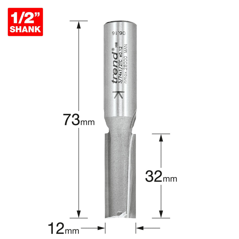 3/74X1/2TC - Two flute cutter 12mm diameter