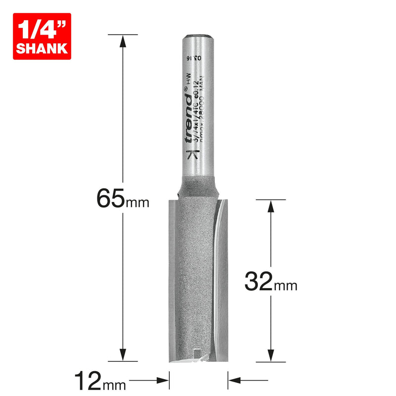 3/74X1/4TC - Two flute cutter 12mm diameter