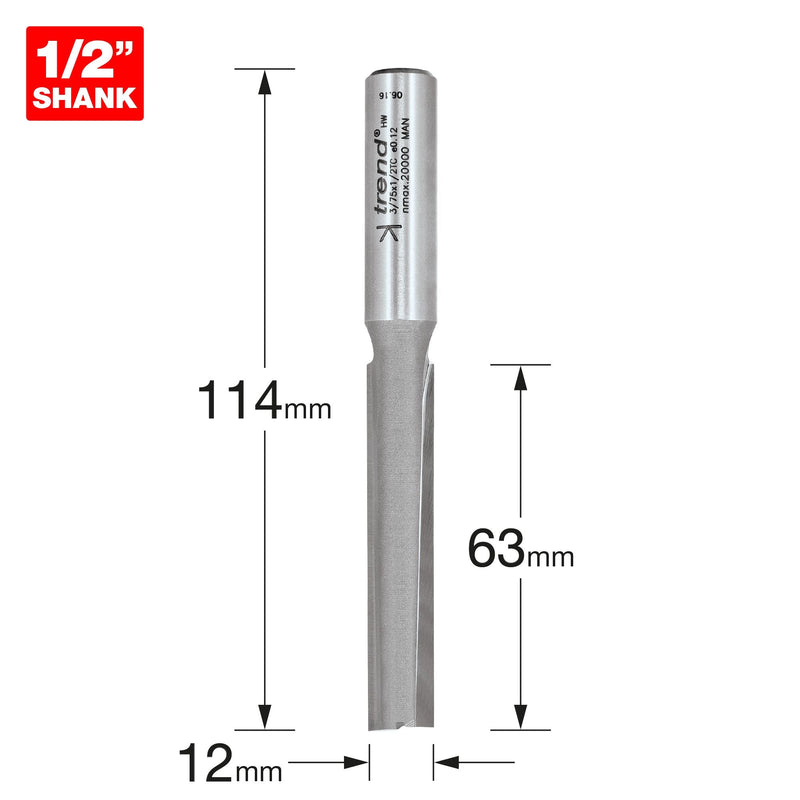 3/75X1/2TC - Two flute 12mm dia x 63mm cut