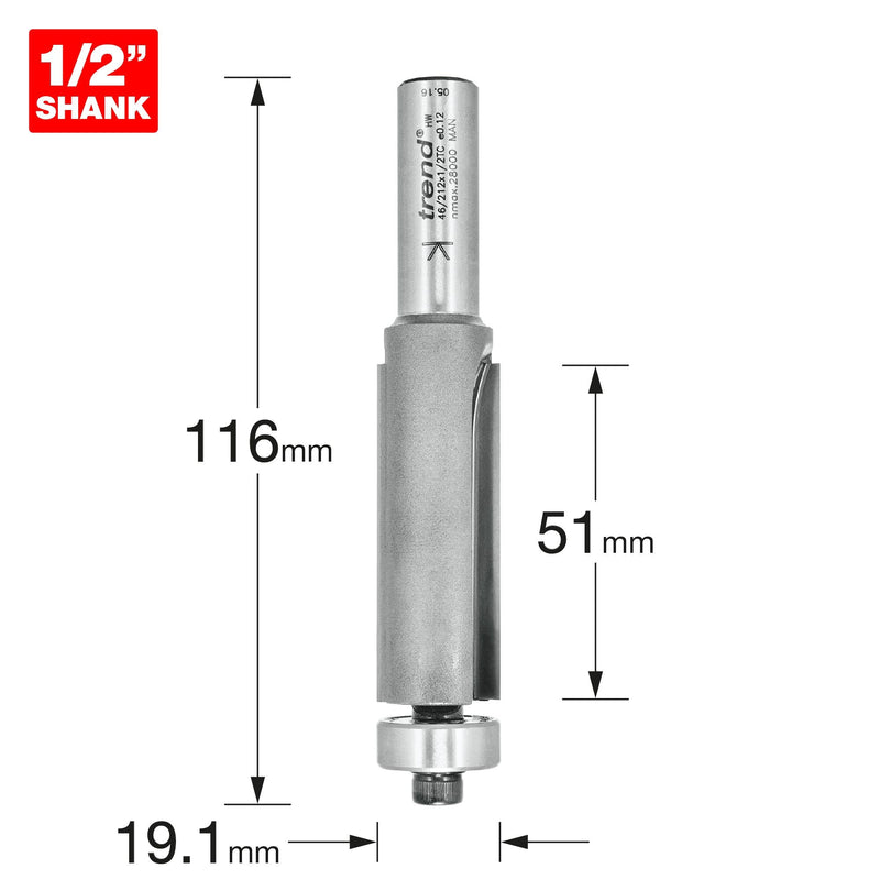 46/212X1/2TC - Guided trimmer 19.1mm diameter 50mm length