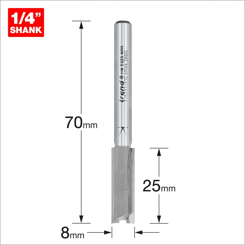 3/43X1/4TC - Two flute cutter 8mm diameter